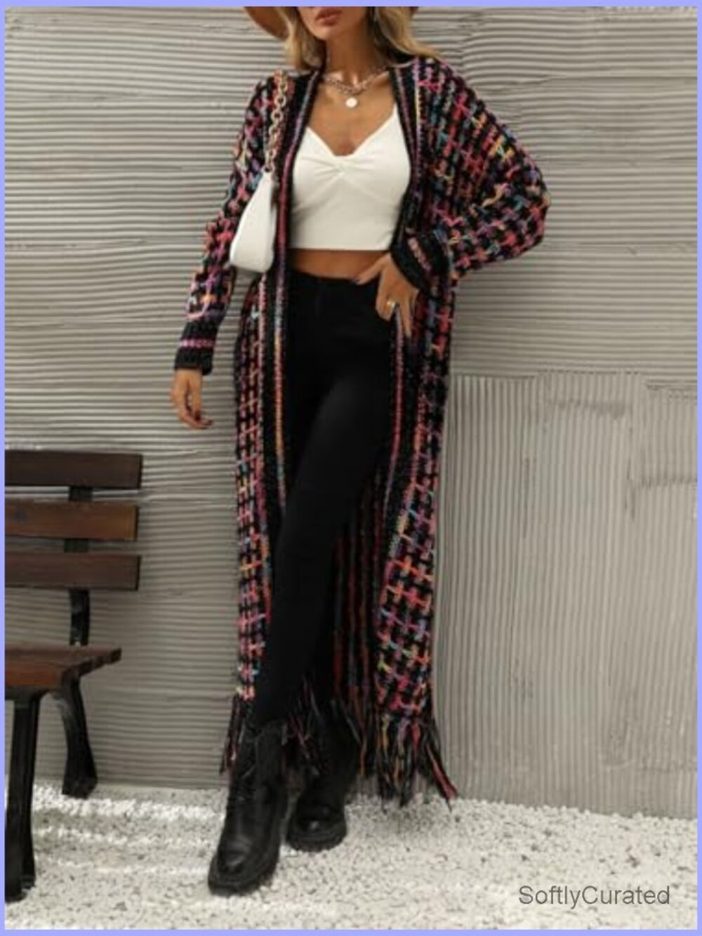 Womens Long Chunky Knit Cardigan Sweater Open Front Fringe Tassels Boho Western - Picture 2 of 7